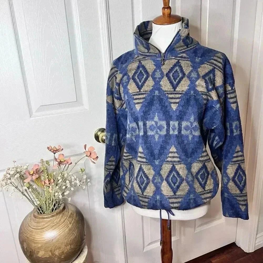 Vintage‎ Cristina Womens Southwestern Fleece Pullover Sz M Grandpa 90s 80s Gorp